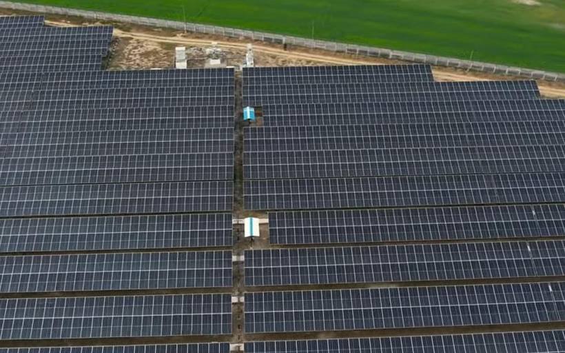 Aerial view of a utility-scale ground-mount solar plant